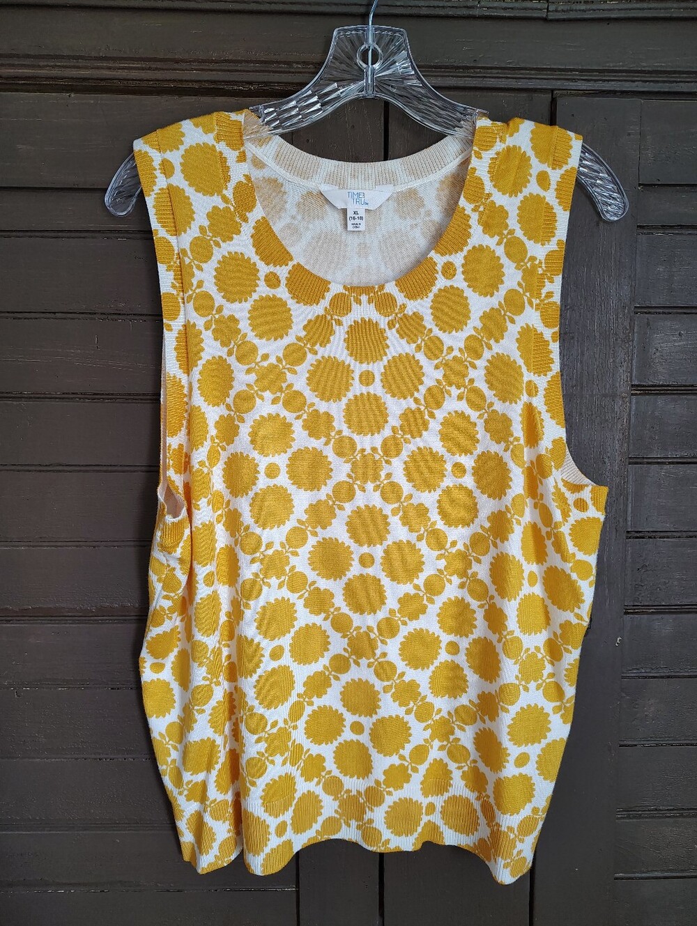 Time and Tru Knit Sleeveless Tank Top yellow & white Sunburst Size XL 16/18 NWOT